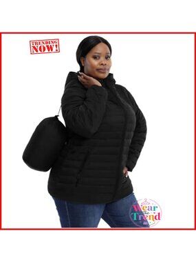 Plus Size Packable Puffer Jacket Water-Resistant Lightweight Winter Coat 1X-6X